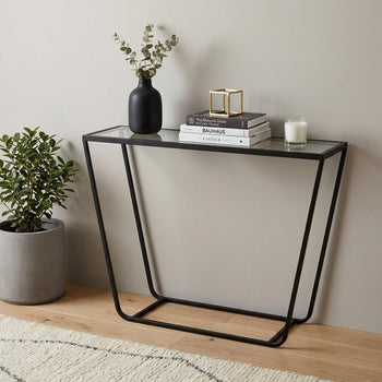 10" Clear Glass and Metal Frame Console Table