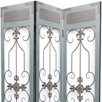 72" Blue Metal Folding Three Panel Screen Room Divider