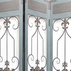 72" Blue Metal Folding Three Panel Screen Room Divider