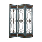 72" Blue Metal Folding Three Panel Screen Room Divider