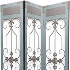 72" Blue Metal Folding Three Panel Screen Room Divider