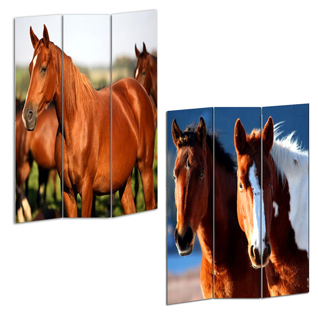 72" Brown And White Canvas Folding Three Panel Screen Room Divider