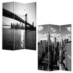 72" Gray Canvas Folding Three Panel Screen Room Divider