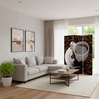 72" Brown Canvas Folding Three Panel Screen Room Divider