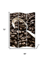 72" Brown Canvas Folding Three Panel Screen Room Divider