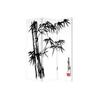 72" Black And White Canvas Folding Three Panel Screen Room Divider