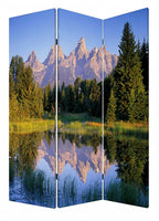 72" Blue And Green Canvas Folding Three Panel Screen Room Divider