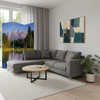 72" Blue And Green Canvas Folding Three Panel Screen Room Divider