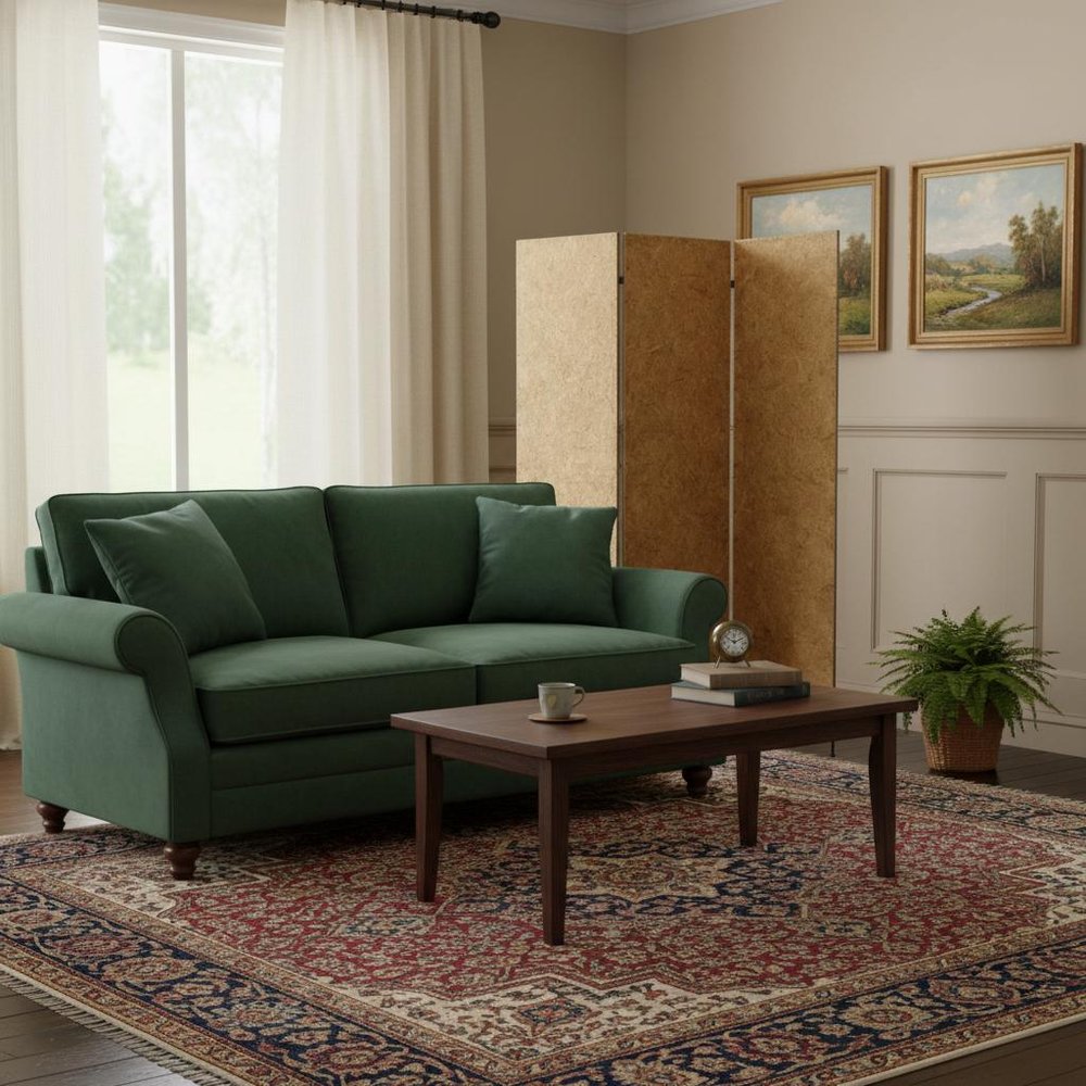 72" Brown Iron Folding Three Panel Screen Room Divider