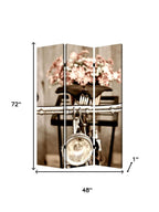 72" Brown Canvas Folding Three Panel Screen Room Divider