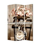 72" Brown Canvas Folding Three Panel Screen Room Divider