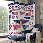 72" Blue and White Canvas Folding Three Panel Screen Room Divider