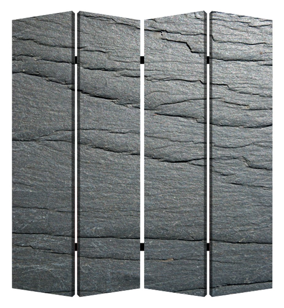 84" Gray Canvas Folding Four Panel Screen Room Divider