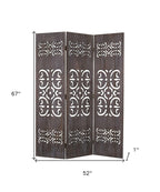 67" Brown Wood Folding Three Panel Screen Room Divider