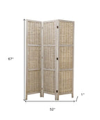 67" Beige Solid Wood Panel Screen Room Divider