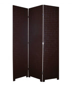 71" Brown Faux Leather Folding Three Panel Screen Room Divider