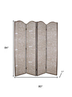84" Tan Fabric Folding Four Panel Screen Room Divider