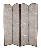 84" Tan Fabric Folding Four Panel Screen Room Divider