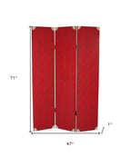 71" Red Wood Folding Three Panel Screen Room Divider