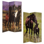 72" Brown Canvas Folding Three Panel Screen Room Divider