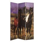 72" Brown Canvas Folding Three Panel Screen Room Divider