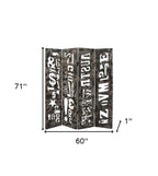 71" Brown Wood Folding Four Panel Screen Room Divider