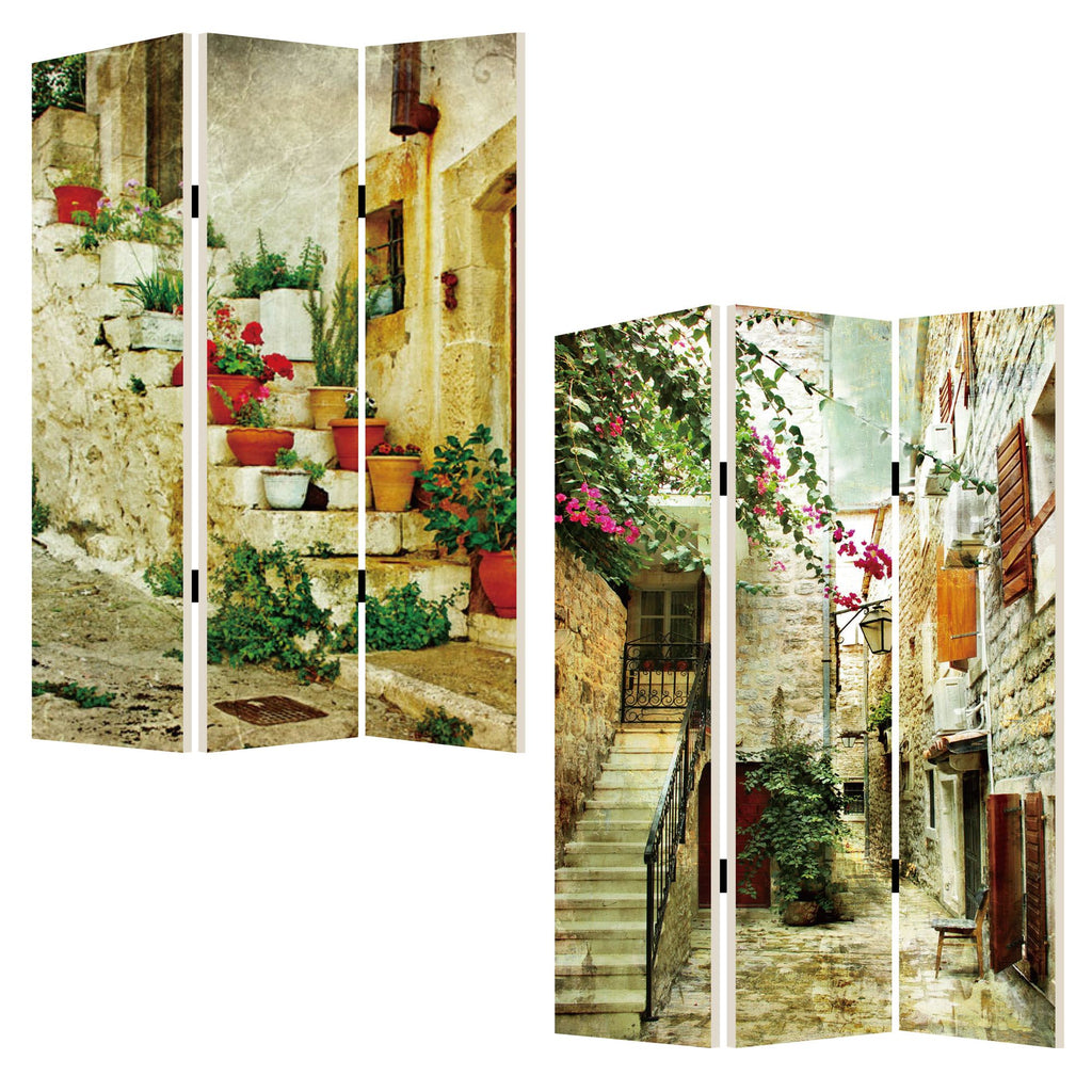 72" Beige Canvas Folding Three Panel Screen Room Divider