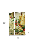 72" Beige Canvas Folding Three Panel Screen Room Divider