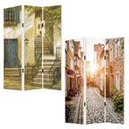 72" Beige Canvas Folding Three Panel Screen Room Divider