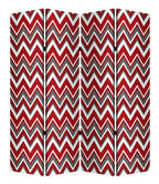 84" Red And Gray Canvas Folding Four Panel Screen Room Divider