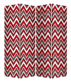 84" Red And Gray Canvas Folding Four Panel Screen Room Divider