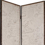 84" Tan Fabric Folding Four Panel Screen Room Divider