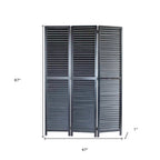 67" Black Solid Wood Panel Screen Room Divider