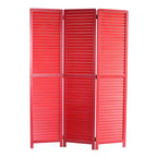 67" Red Solid Wood Panel Screen Room Divider