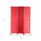 67" Red Solid Wood Panel Screen Room Divider