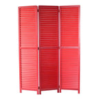 67" Red Solid Wood Panel Screen Room Divider