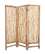 69" Brown Solid Wood Panel Screen Room Divider