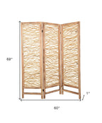 69" Brown Solid Wood Panel Screen Room Divider
