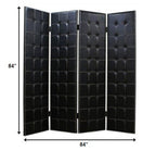 84" Black Faux Leather Folding Four Panel Screen Room Divider