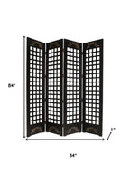 84" Brown Wood Folding Four Panel Screen Room Divider