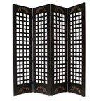 84" Brown Wood Folding Four Panel Screen Room Divider