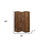 84" Brown Faux Leather Folding Four Panel Screen Room Divider