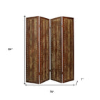 84" Brown Faux Leather Folding Four Panel Screen Room Divider