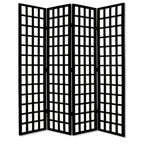 96" Black And White Folding Four Panel Screen Room Divider