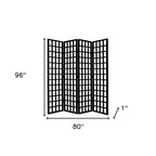 96" Black And White Folding Four Panel Screen Room Divider