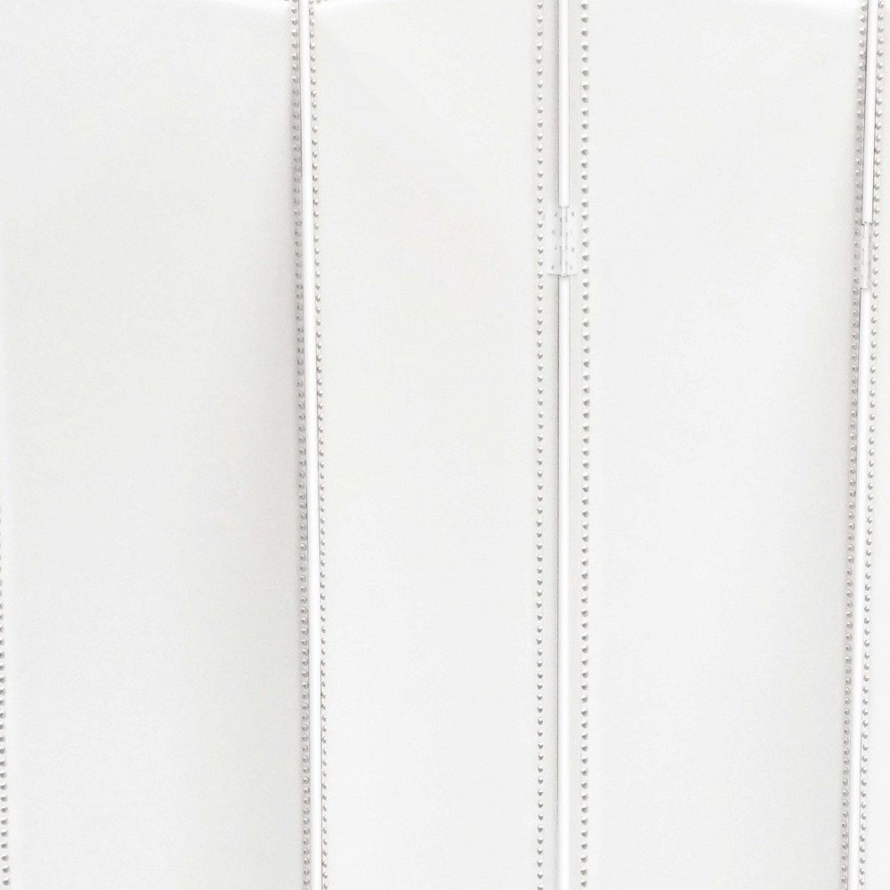 84" White Faux Leather Folding Four Panel Screen Room Divider