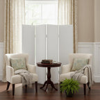 84" White Faux Leather Folding Four Panel Screen Room Divider