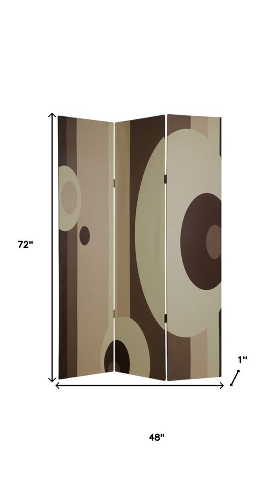 72" Brown Canvas Folding Three Panel Screen Room Divider