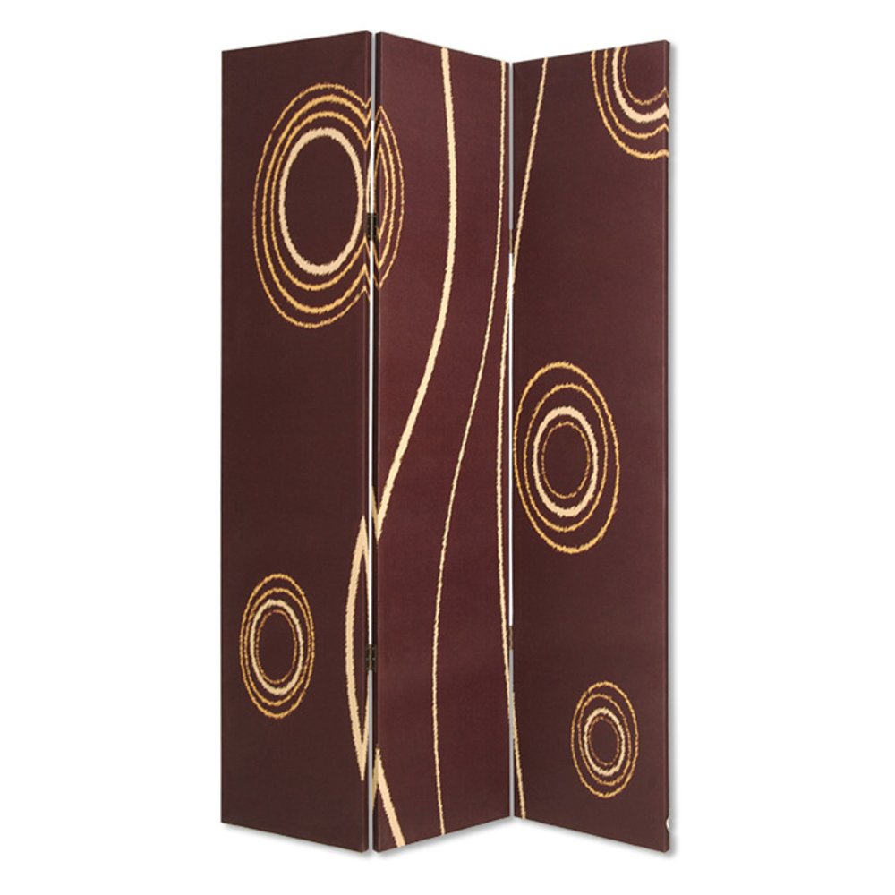 72" Brown Canvas Folding Three Panel Screen Room Divider