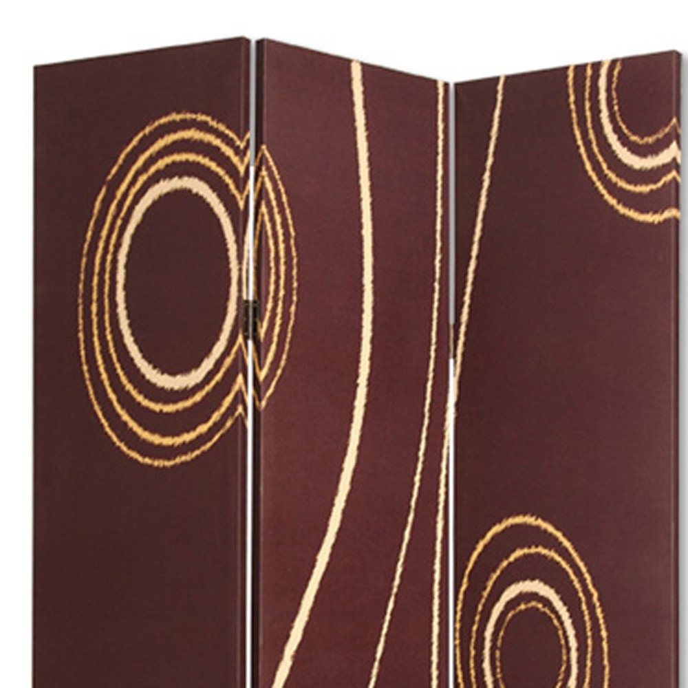 72" Brown Canvas Folding Three Panel Screen Room Divider